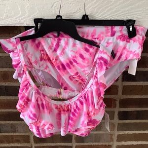 NWT Womens Plus Size, Breaking Waves, 2 Piece Swimsuit, 3X, Pink, High Waisted